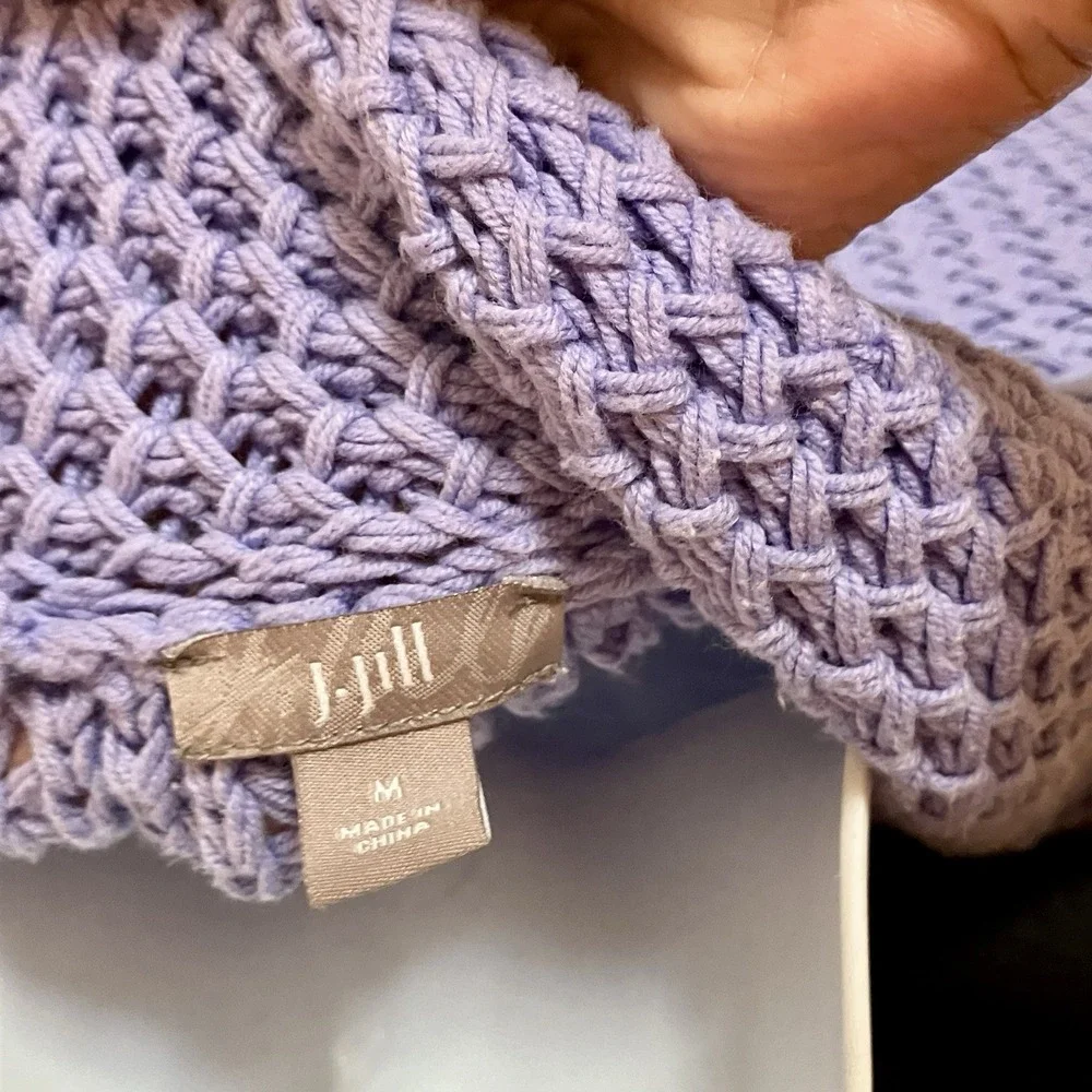 J. Jill Sweater Women's Sz Medium Open Knit Purple Lavender Cardigan Sweater
